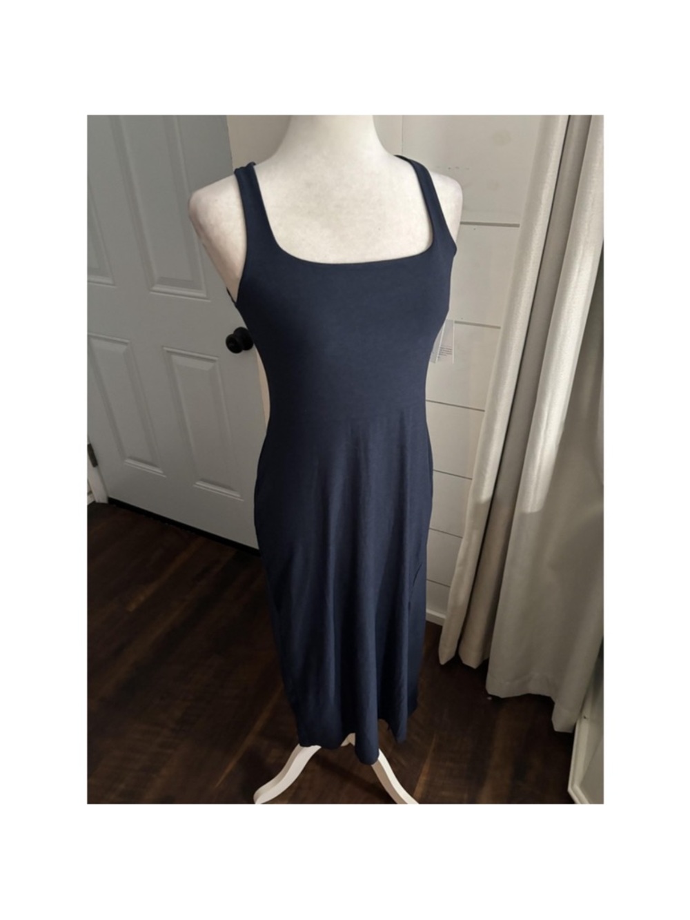 Nwt Beyond Yoga Tank Dress Womens Small Blue Square Neck Midi Athleisure Summer - Picture 4 of 14